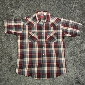 Plains Western Wear Pearl Snap Shirt Men's L Short Sleeve Plaid grey/red